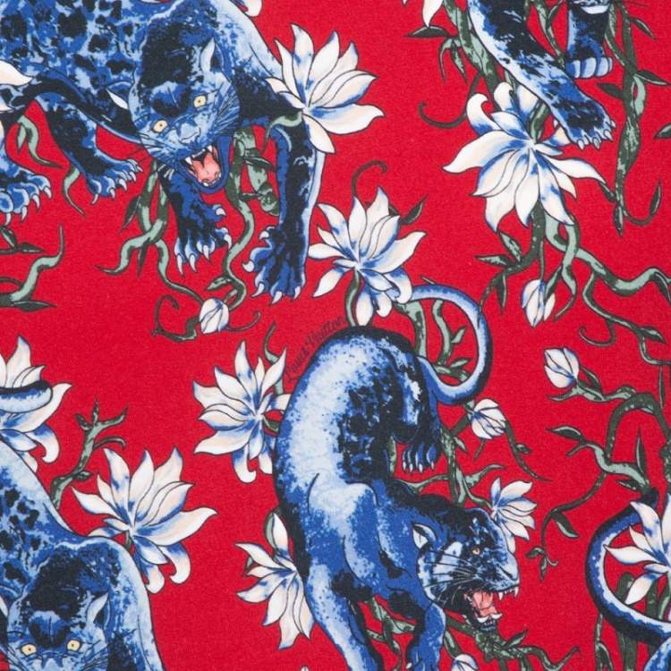 Pre Owned Louis Vuitton Red Panther Print Cotton Crew Neck T-Shirt S