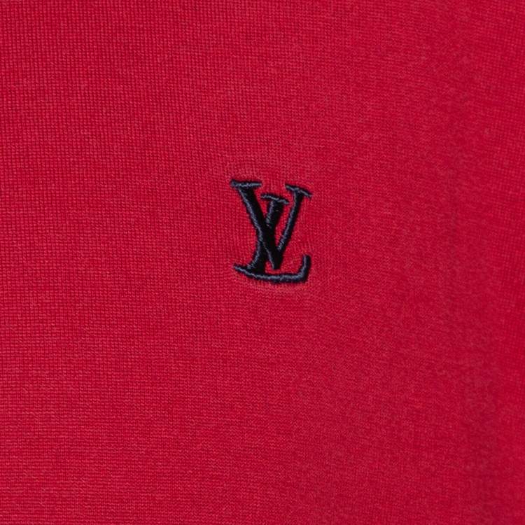 Pre Owned Louis Vuitton Red Cotton Logo Embroidered Crew Neck T Shirt XL