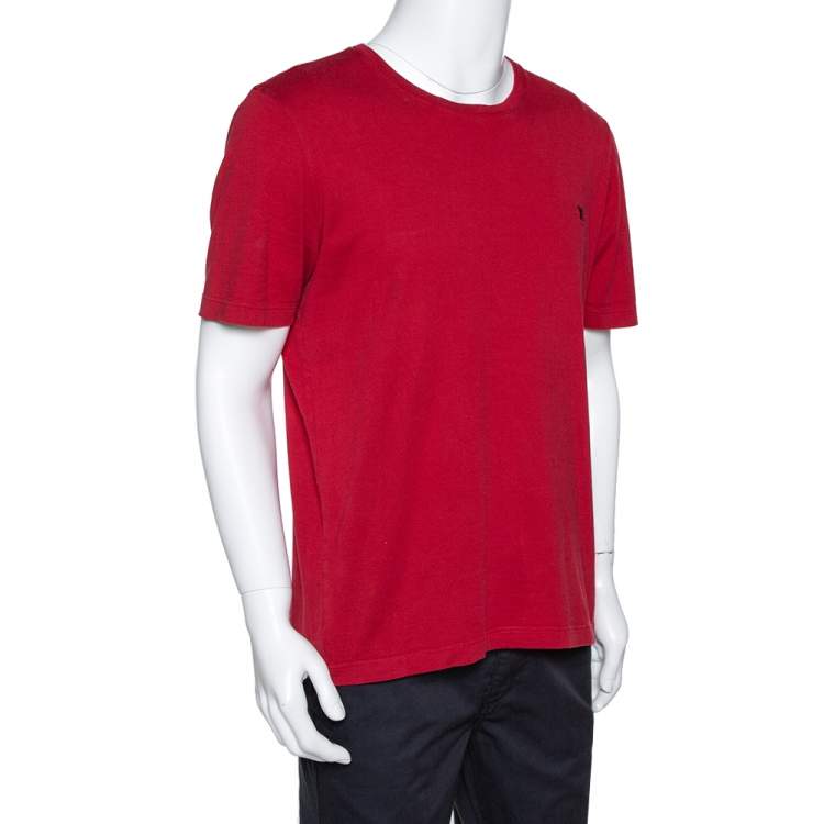 Louis Vuitton Red Cotton Logo Embroidered Crew Neck T Shirt XL