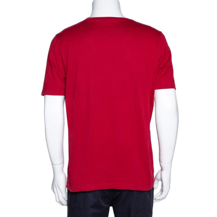 Pre Owned Louis Vuitton Red Cotton Logo Embroidered Crew Neck T Shirt XL