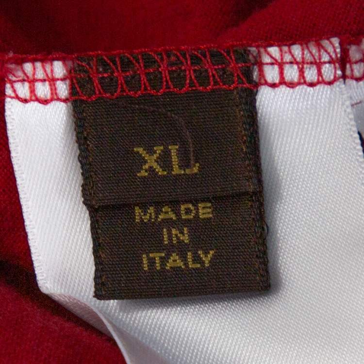 Pre Owned Louis Vuitton Red Cotton Logo Embroidered Crew Neck T Shirt XL