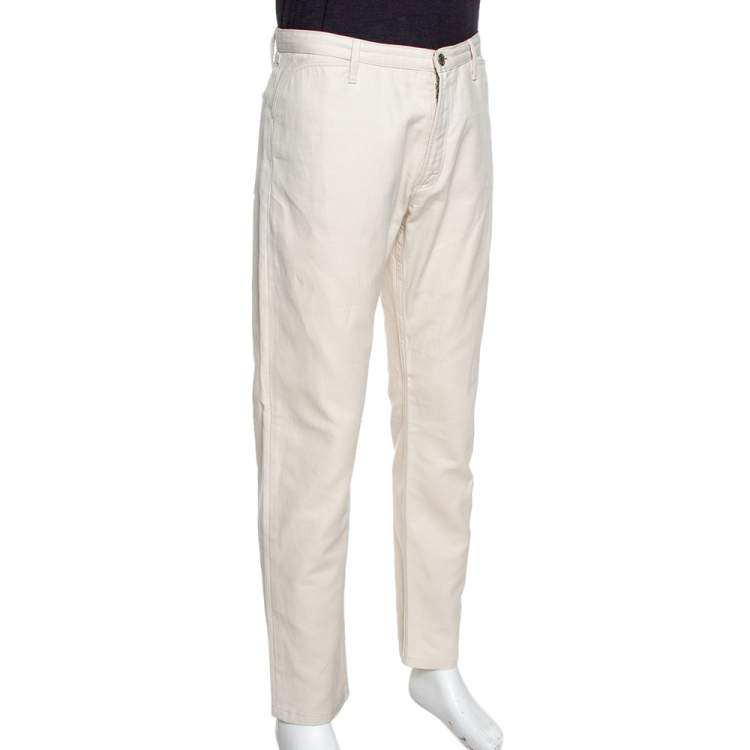 Pre Owned Louis Vuitton Cream Cotton & Linen Regular Fit Trousers XL