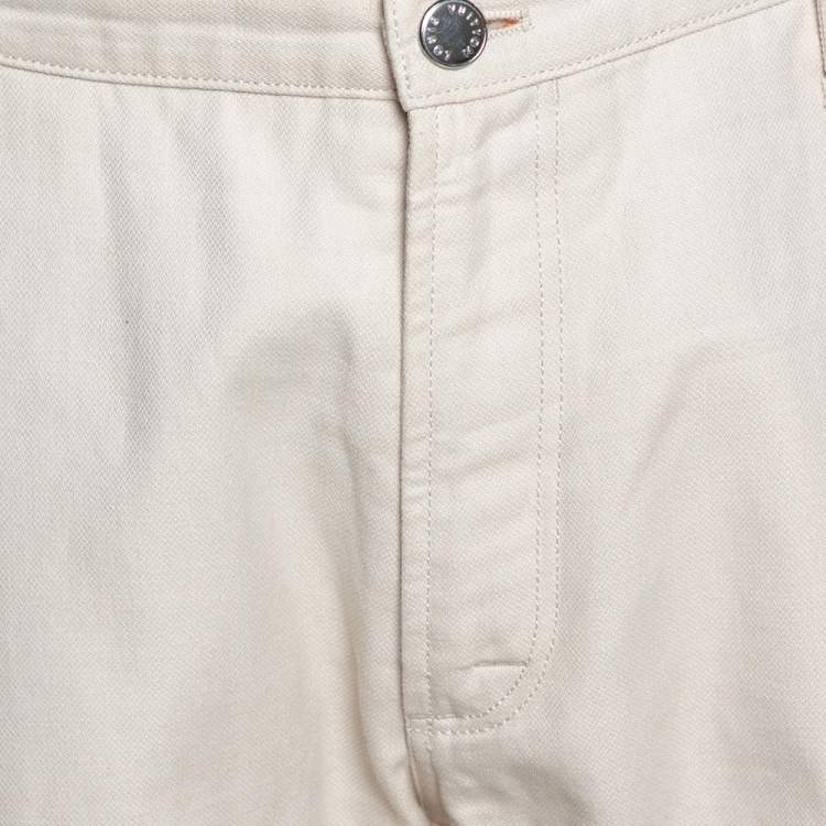 Pre Owned Louis Vuitton Cream Cotton & Linen Regular Fit Trousers XL