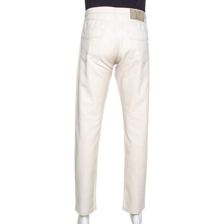 Pre Owned Louis Vuitton Cream Cotton & Linen Regular Fit Trousers XL