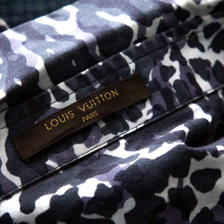 Pre Owned Louis Vuitton Navy Blue Printed Cotton Long Sleeve Shirt M