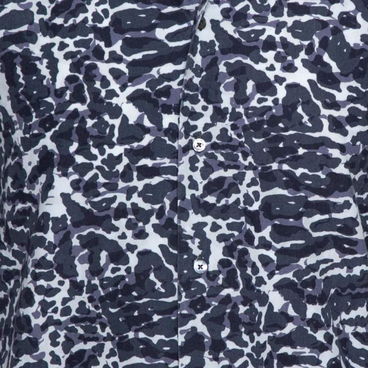 Pre Owned Louis Vuitton Navy Blue Printed Cotton Long Sleeve Shirt M