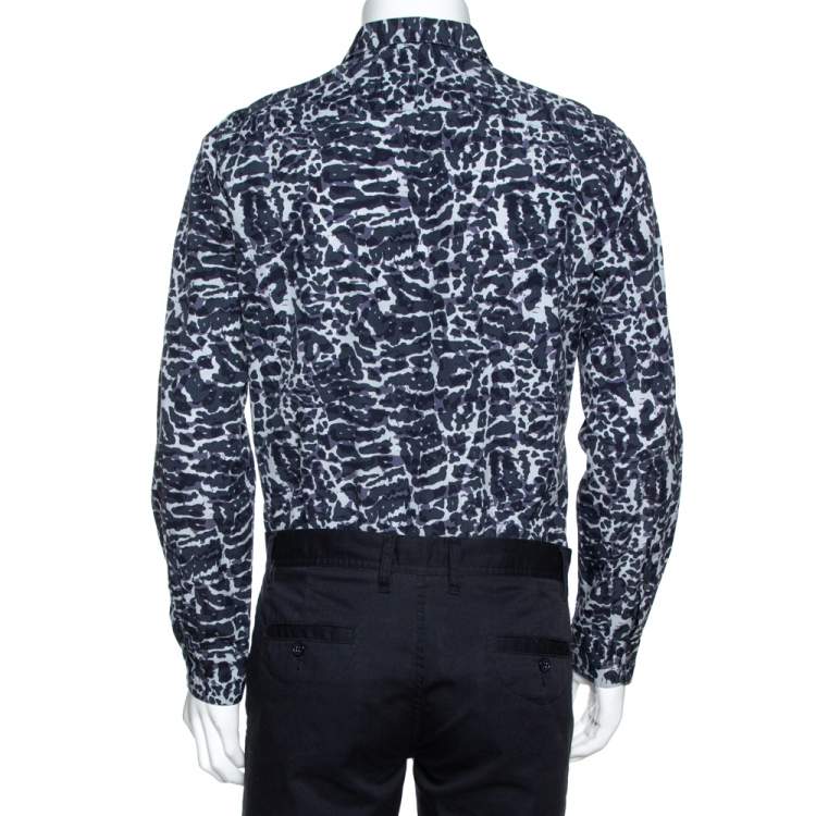 Pre Owned Louis Vuitton Navy Blue Printed Cotton Long Sleeve Shirt M