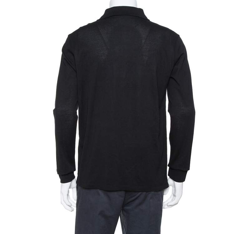 Pre Owned Louis Vuitton Black Cotton Pique Long Sleeve Polo T-Shirt L