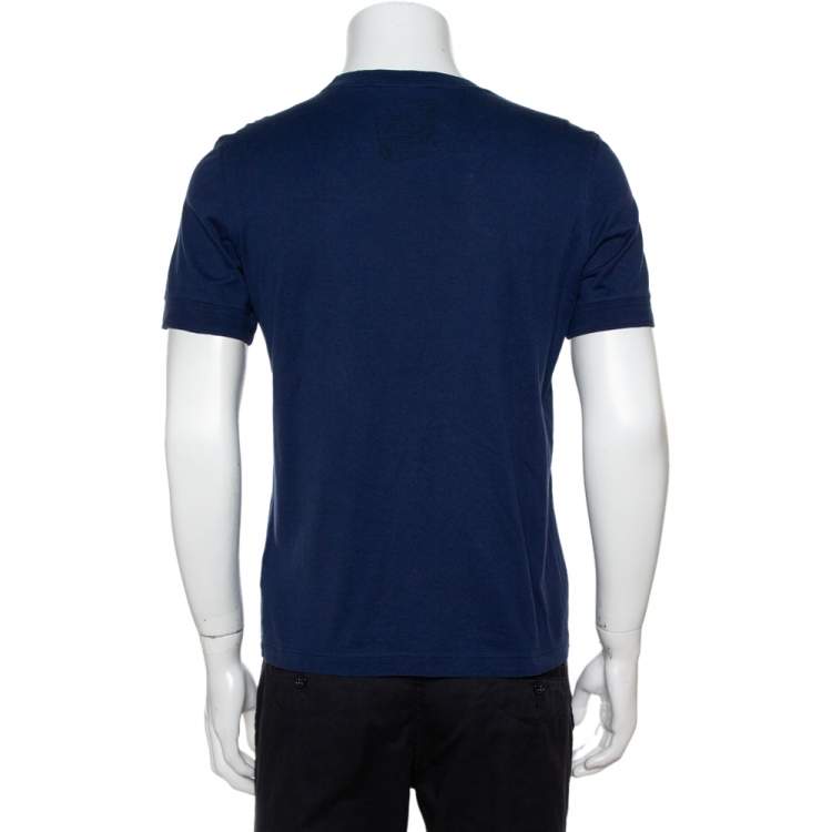 Pre Owned Louis Vuitton Navy Blue Printed Cotton & Silk Malle Aero T-Shirt S