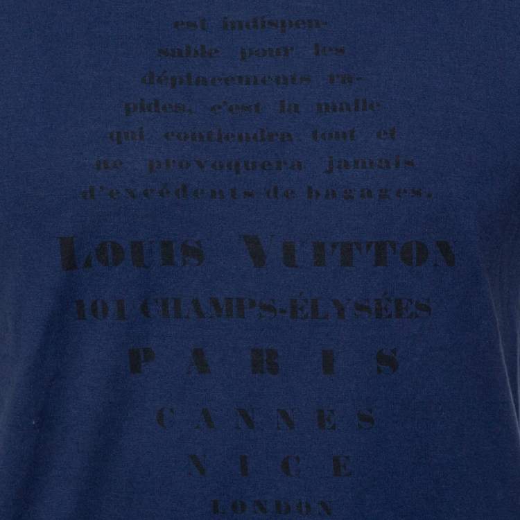 Pre Owned Louis Vuitton Navy Blue Printed Cotton & Silk Malle Aero T-Shirt S