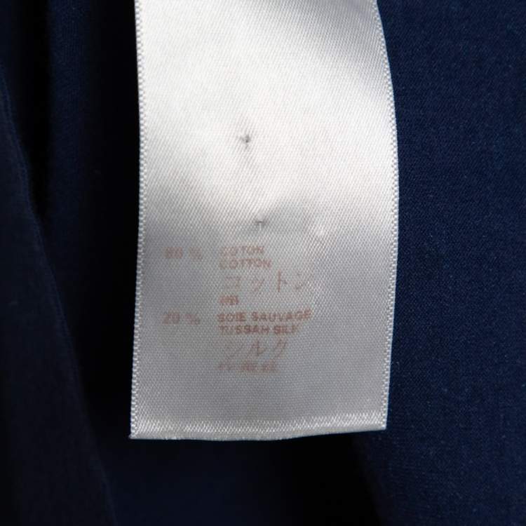 Pre Owned Louis Vuitton Navy Blue Printed Cotton & Silk Malle Aero T-Shirt S