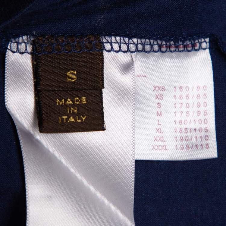 Pre Owned Louis Vuitton Navy Blue Printed Cotton & Silk Malle Aero T-Shirt S