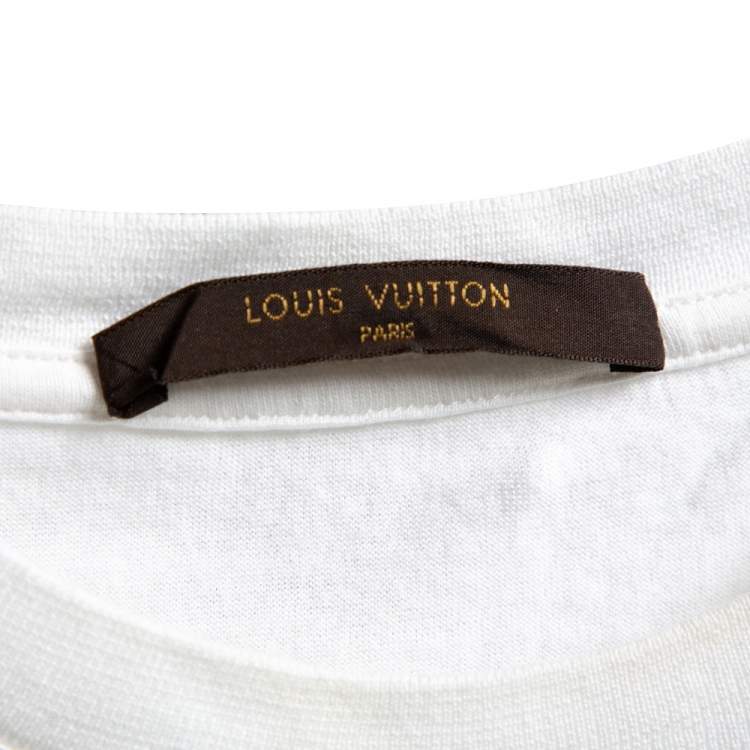 Pre Owned Louis Vuitton White Cotton Logo Embroidered Crew Neck T-Shirt S