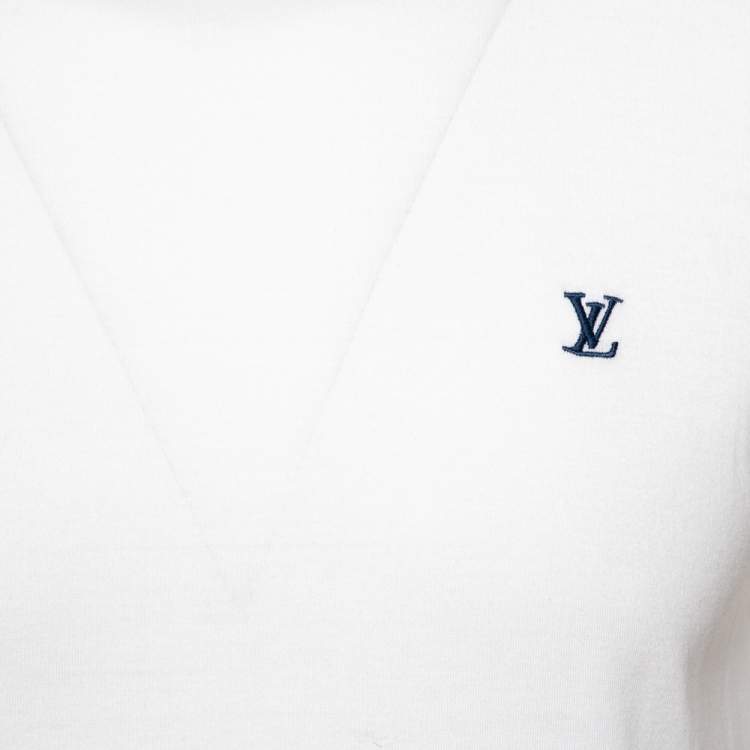 Pre Owned Louis Vuitton White Cotton Logo Embroidered Crew Neck T-Shirt S