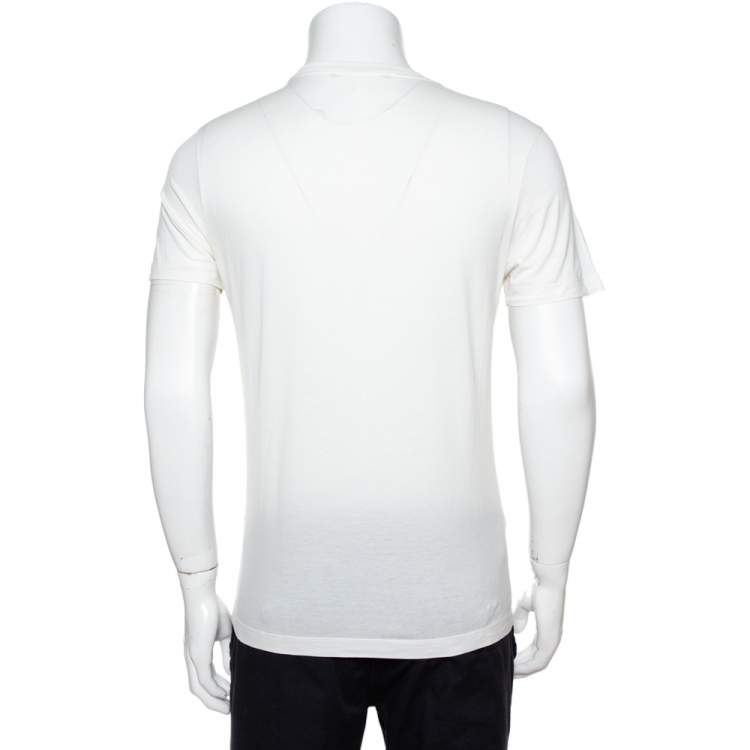 Pre Owned Louis Vuitton White Cotton Ikat Patch Front T-Shirt S
