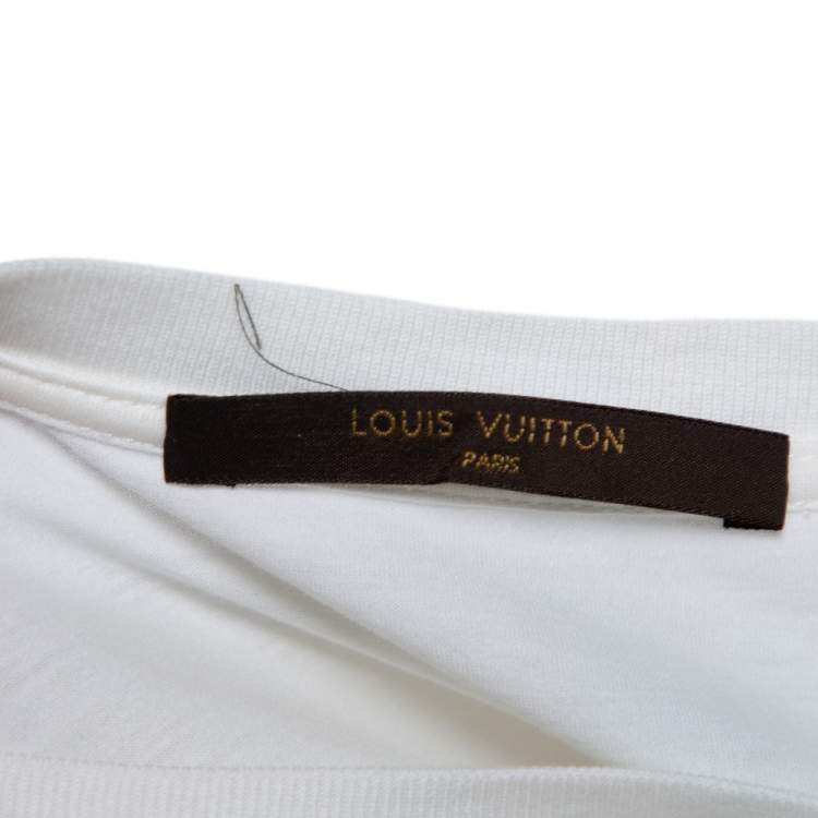 Pre Owned Louis Vuitton White Cotton Ikat Patch Front T-Shirt S