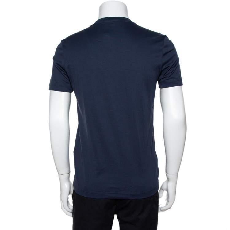 Pre Owned Louis Vuitton Navy Blue Cotton Patch Front Crew Neck T-Shirt S