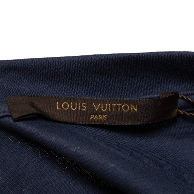 Pre Owned Louis Vuitton Navy Blue Cotton Patch Front Crew Neck T-Shirt S
