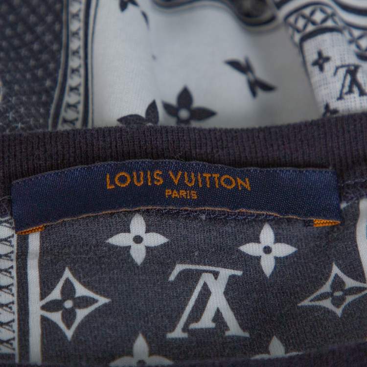 Pre Owned Louis Vuitton Navy Blue Cotton LV Cards Print Back T-Shirt XXL