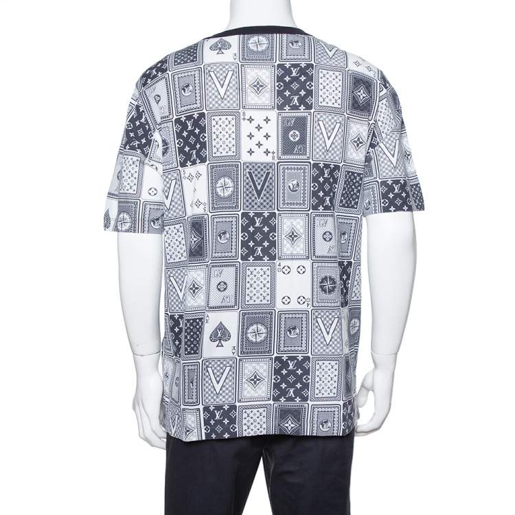 Pre Owned Louis Vuitton Navy Blue Cotton LV Cards Print Back T-Shirt XXL