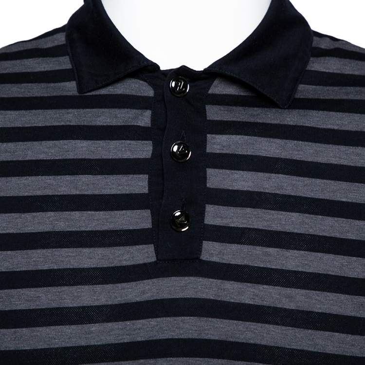 مملوكة مسبقًا Louis Vuitton Navy Blue & Grey Striped Cotton Polo T-Shirt S