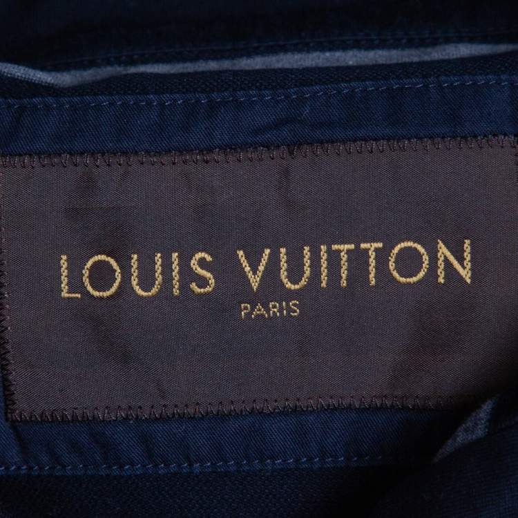 مملوكة مسبقًا Louis Vuitton Navy Blue & Grey Striped Cotton Polo T-Shirt S