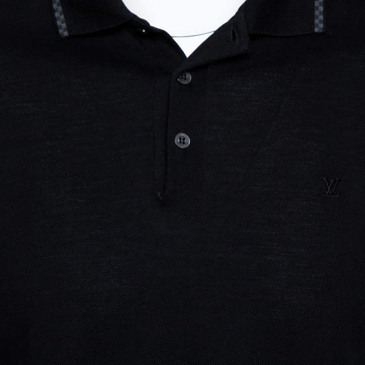 Pre Owned Louis Vuitton Black Cotton Pique Damier Detail Polo T-Shirt S