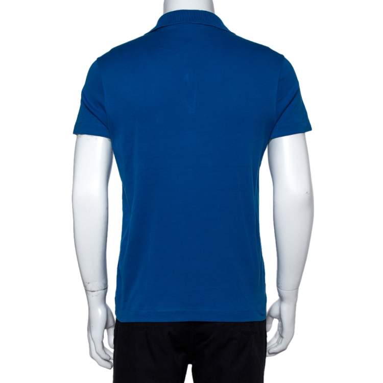 Pre Owned Louis Vuitton Blue Cotton Damier Pocket Detail Polo T-Shirt S