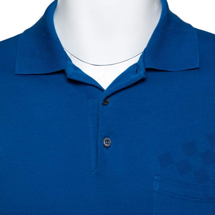 Pre Owned Louis Vuitton Blue Cotton Damier Pocket Detail Polo T-Shirt S