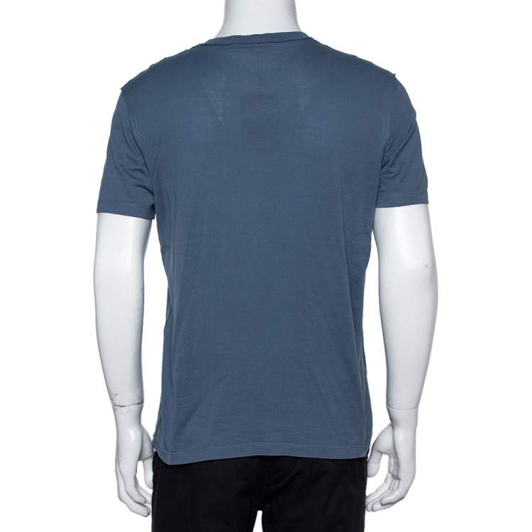 Pre Owned Louis Vuitton Stone Blue Cotton Zulu Statue Crew Neck T-Shirt M