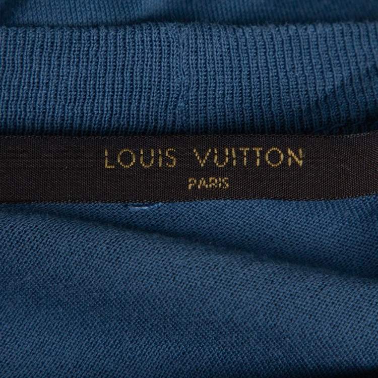 Pre Owned Louis Vuitton Stone Blue Cotton Zulu Statue Crew Neck T-Shirt M