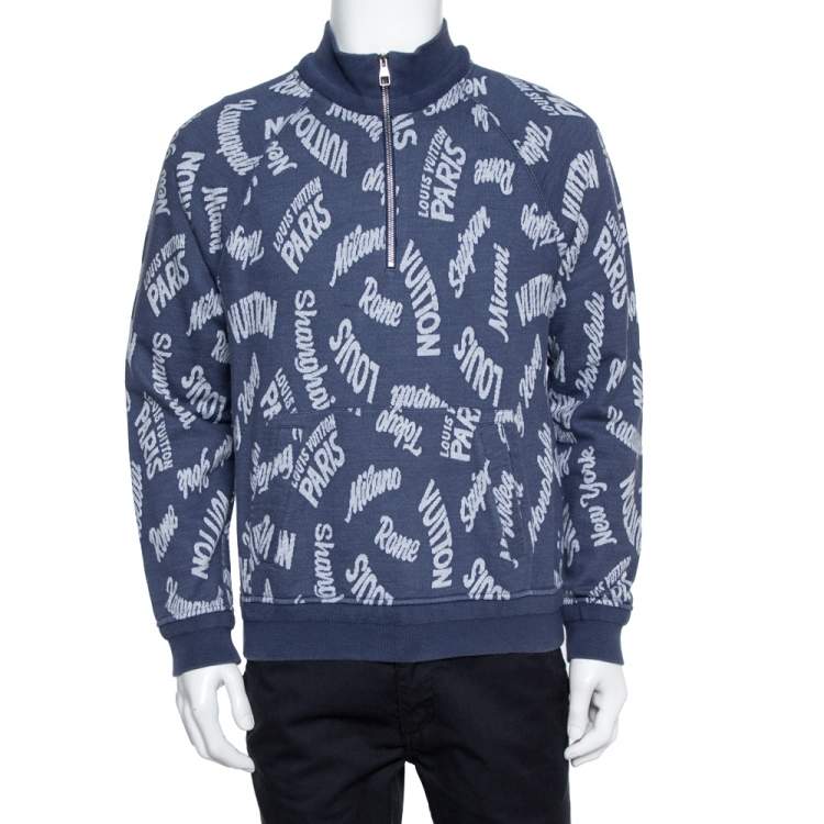 Louis Vuitton Blue Cities Jacquard Knit Half Zip Sweater L Louis Vuitton