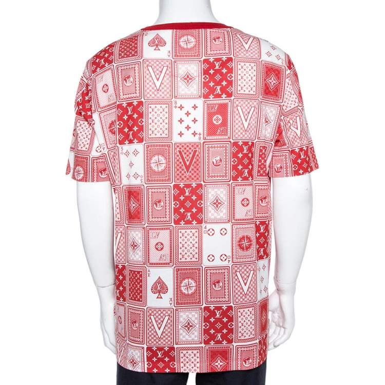 Pre Owned Louis Vuitton Red Cotton Playing Cards Print T-Shirt XXL