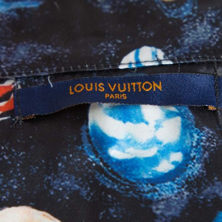 مملوكة مسبقًا Louis Vuitton Navy Blue Split Hawaiian Galaxy Print Silk Shirt XL