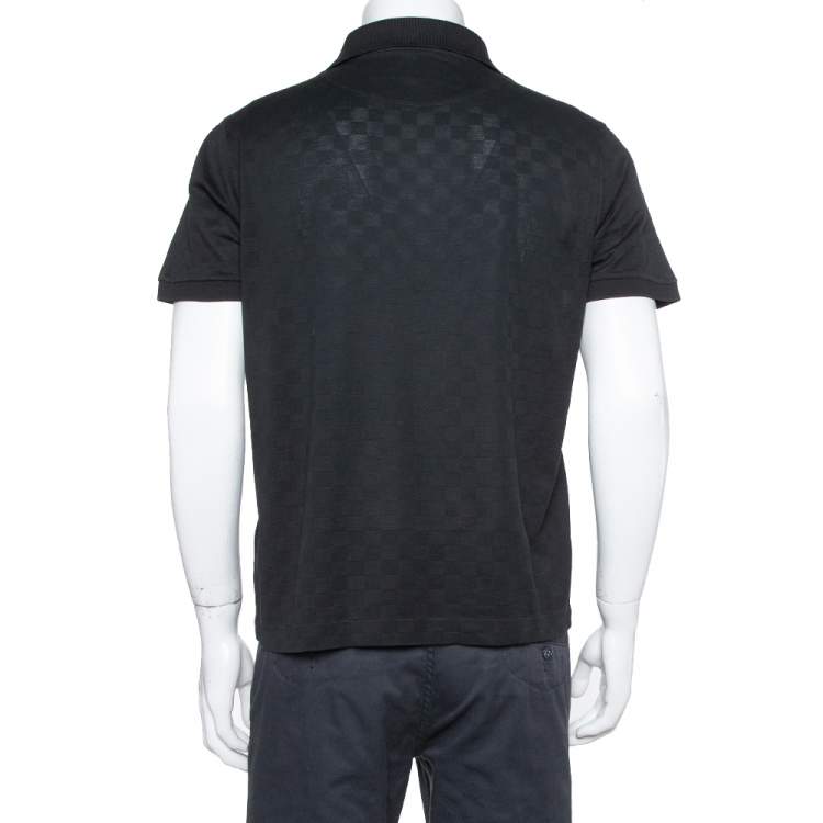 Pre Owned Louis Vuitto Black Cotton Damier Pique Polo T-Shirt L