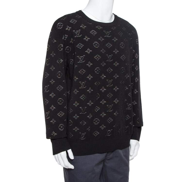 Louis Vuitton Black Knit Drop Needle Monogram Crewneck Sweatshirt 