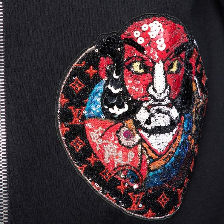 Pre Owned Louis Vuitton Black Sequin Embellished Applique Detail Knit Hoodie L