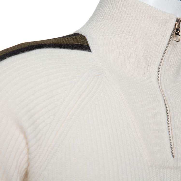 Pre Owned Louis Vuitton Cream Wool & Cashmere Half Zip Turtleneck Sweater L