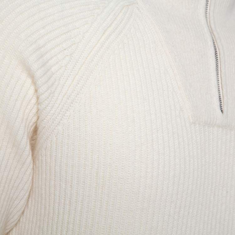 Pre Owned Louis Vuitton Cream Wool & Cashmere Half Zip Turtleneck Sweater L