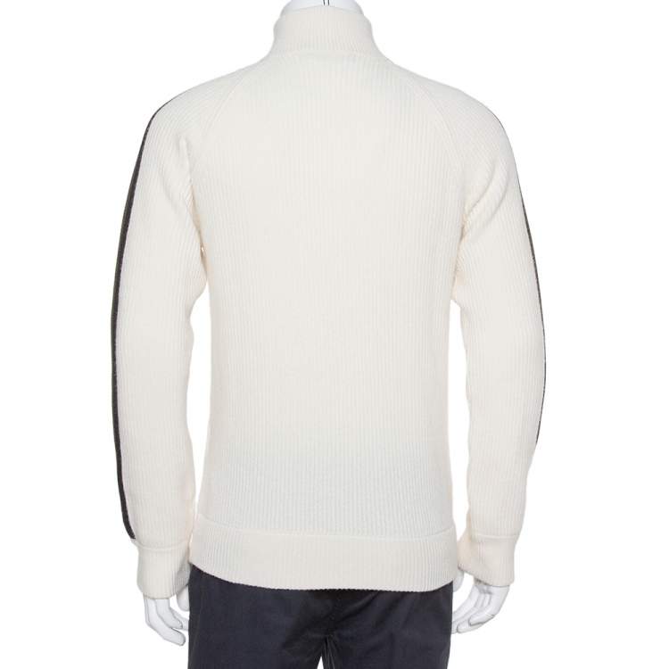Pre Owned Louis Vuitton Cream Wool & Cashmere Half Zip Turtleneck Sweater L