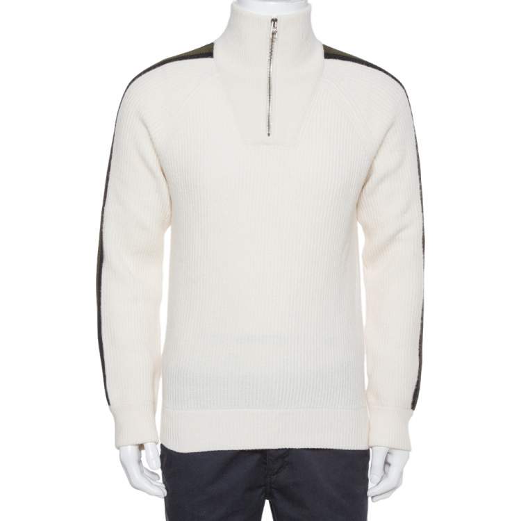 Louis Vuitton Cream Wool & Cashmere Half Zip Turtleneck Sweater L
