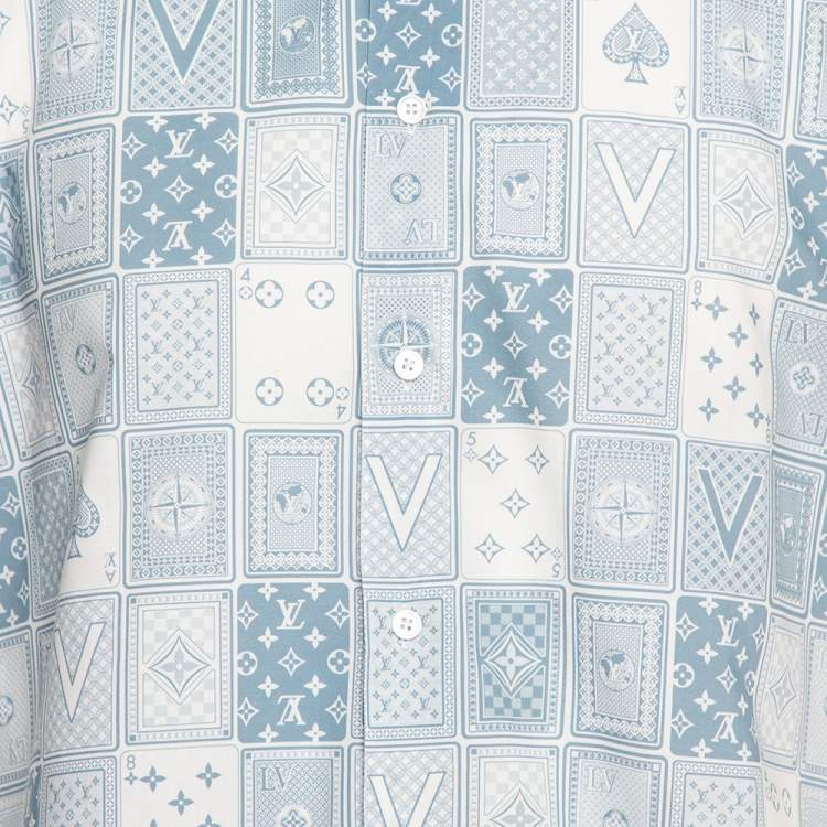 Pre Owned Louis Vuitton Grey & White Monogram Playing Card Printed Cotton Short Sleeve Shirt L
