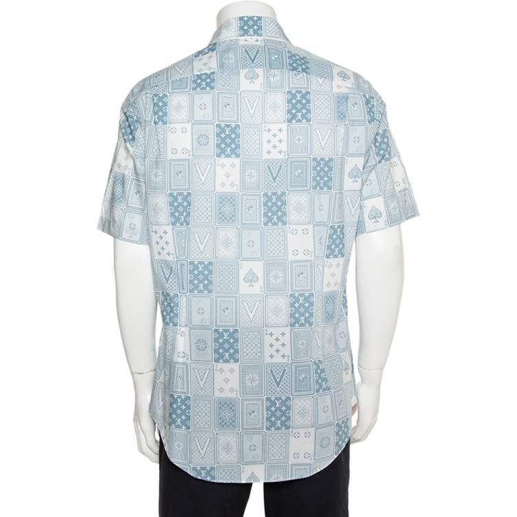 Pre Owned Louis Vuitton Grey & White Monogram Playing Card Printed Cotton Short Sleeve Shirt L