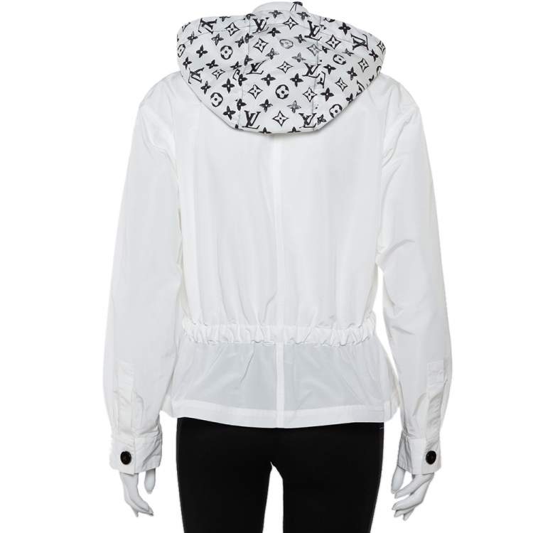 Pre Owned Louis Vuitton White Synthetic & Cotton Short Hooded Parka S
