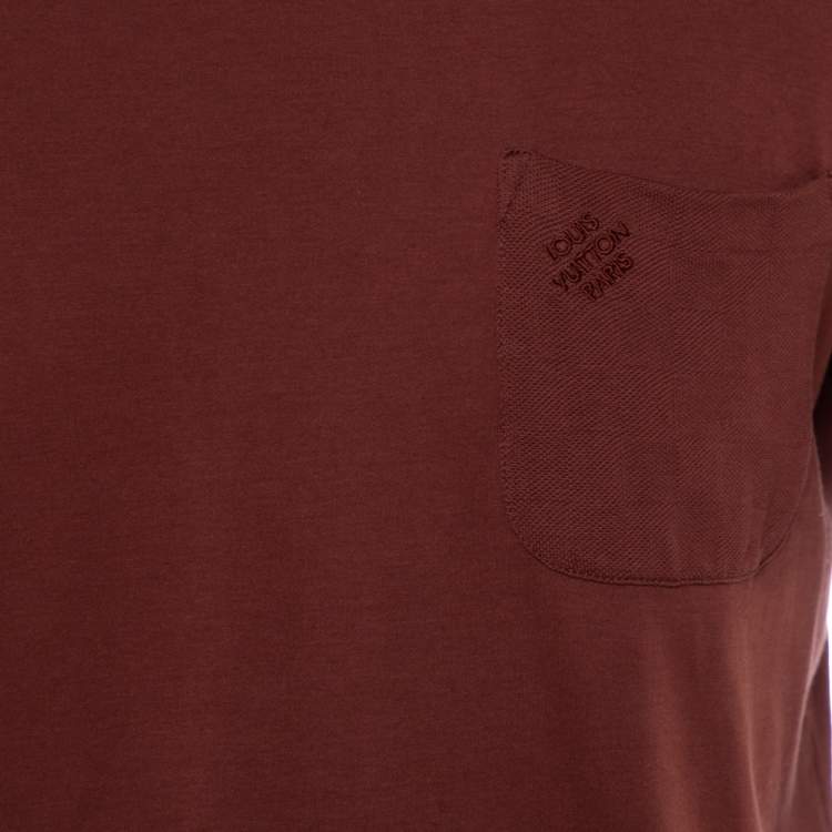 Pre Owned Louis Vuitton Brown Cotton Damier Pocket Detail Crewneck T-Shirt M