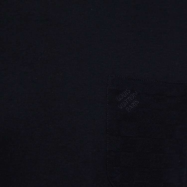 Pre Owned Louis Vuitton Black Cotton Damier Pocket Detail Crewneck T-Shirt S