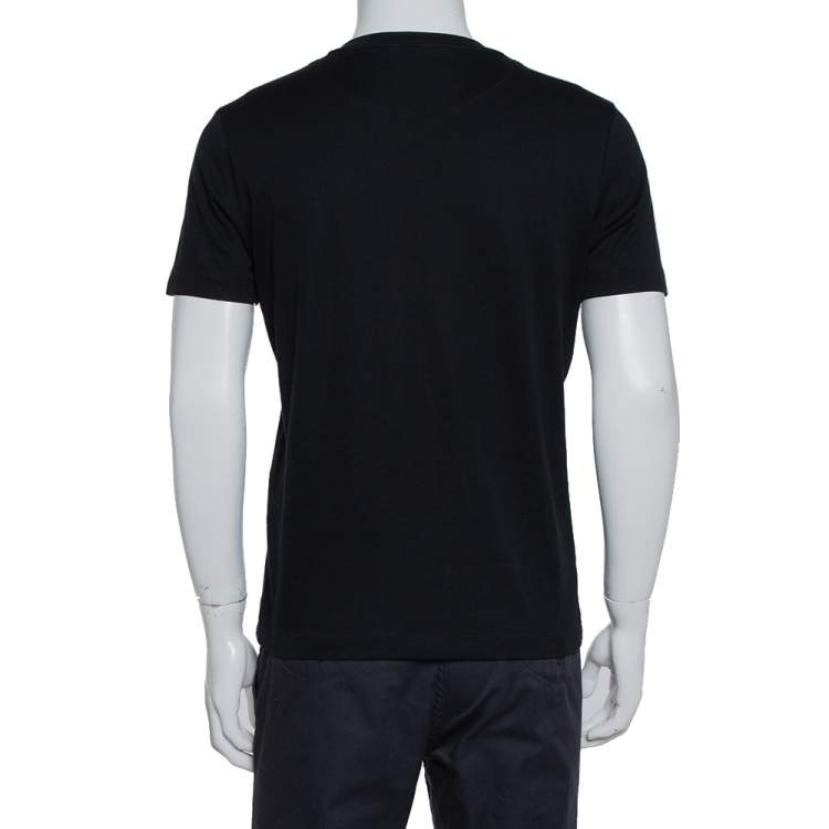 Pre Owned Louis Vuitton Black Cotton Damier Pocket Detail Crewneck T-Shirt S