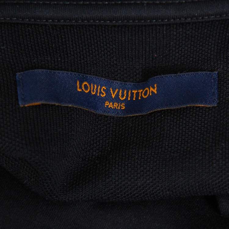 Pre Owned Louis Vuitton Black Cotton Damier Pocket Detail Crewneck T-Shirt S