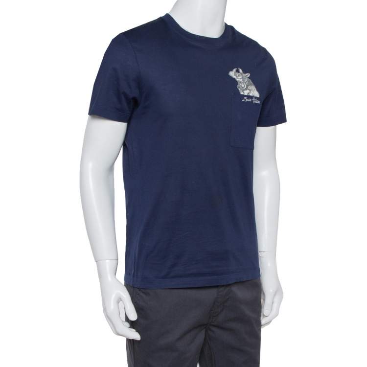 Louis Vuitton Navy Blue Cotton Applique Detail Crewneck T-Shirt S