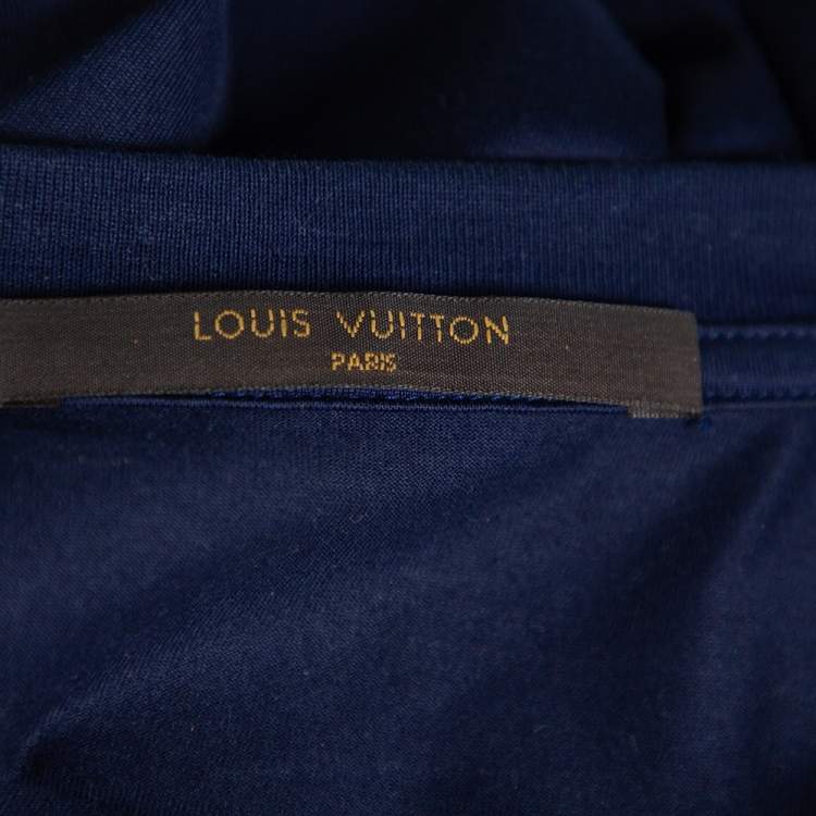 Pre Owned Louis Vuitton Navy Blue Cotton Applique Detail Crewneck T-Shirt S